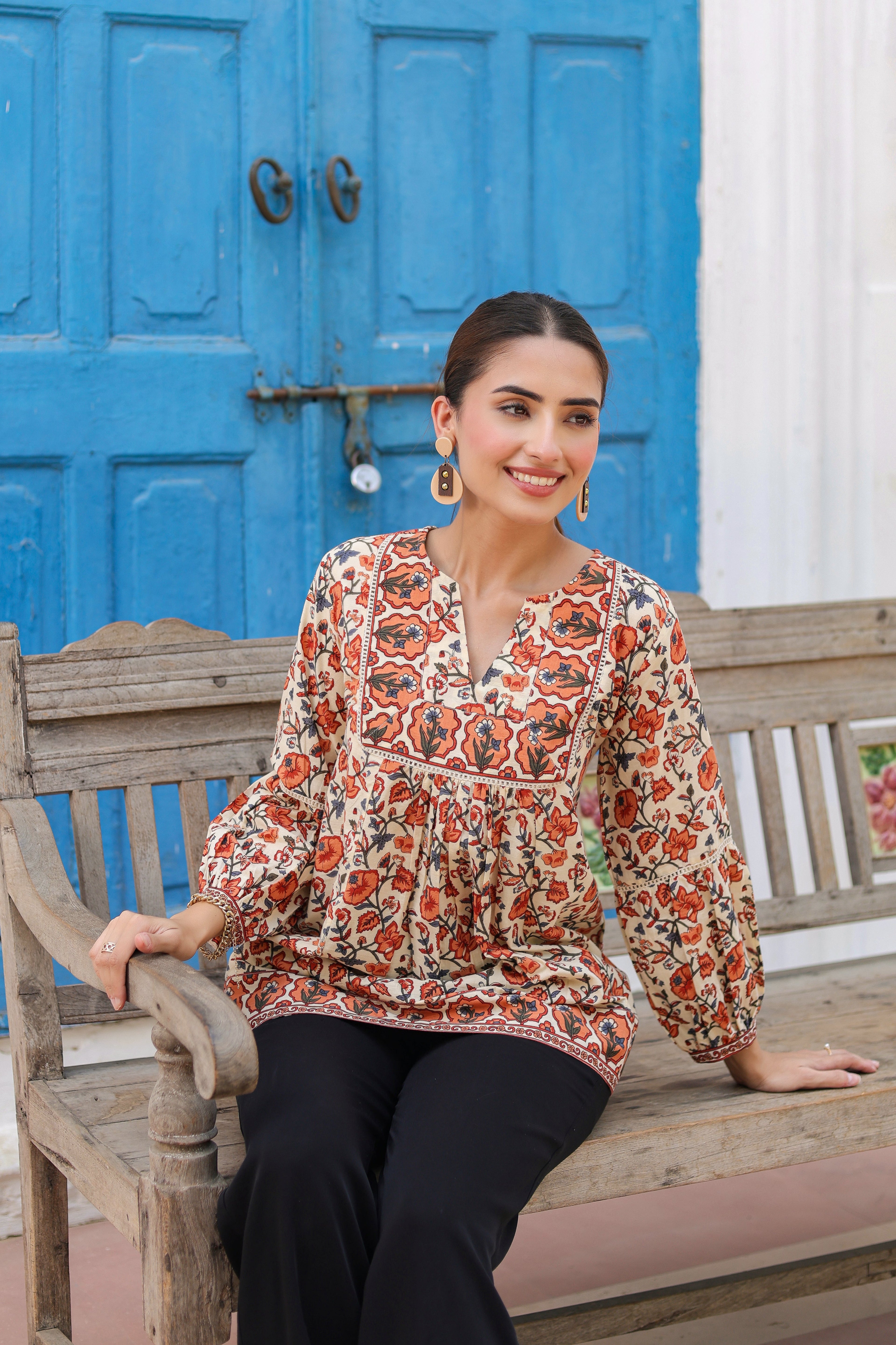 Women Floral Printed Pure Cotton Top