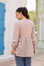 Women Floral Printed Cotton Peplum Top