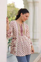 Women Floral Printed Cotton Peplum Top