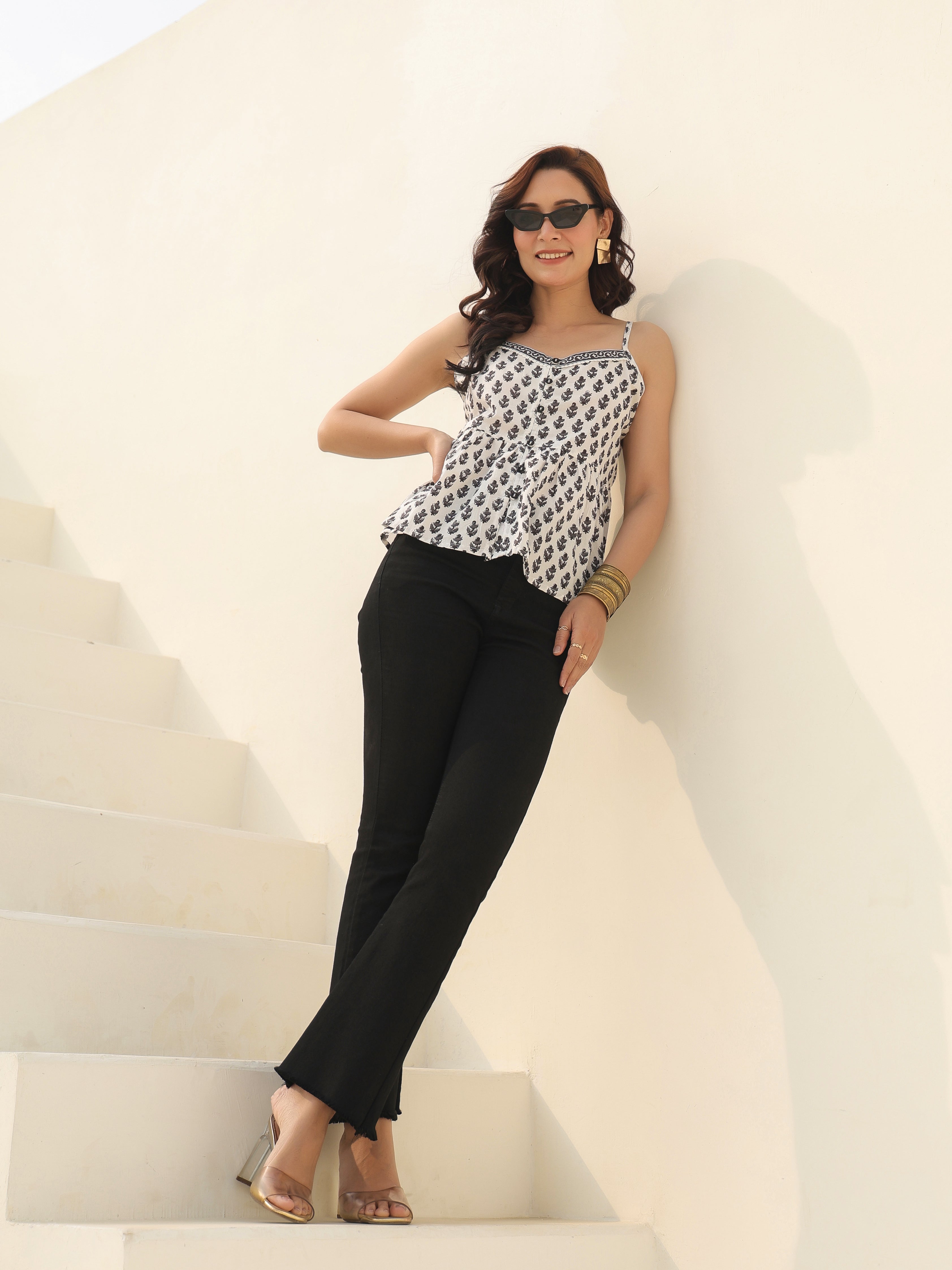 Women Floral Printed Shoulder Straps Top