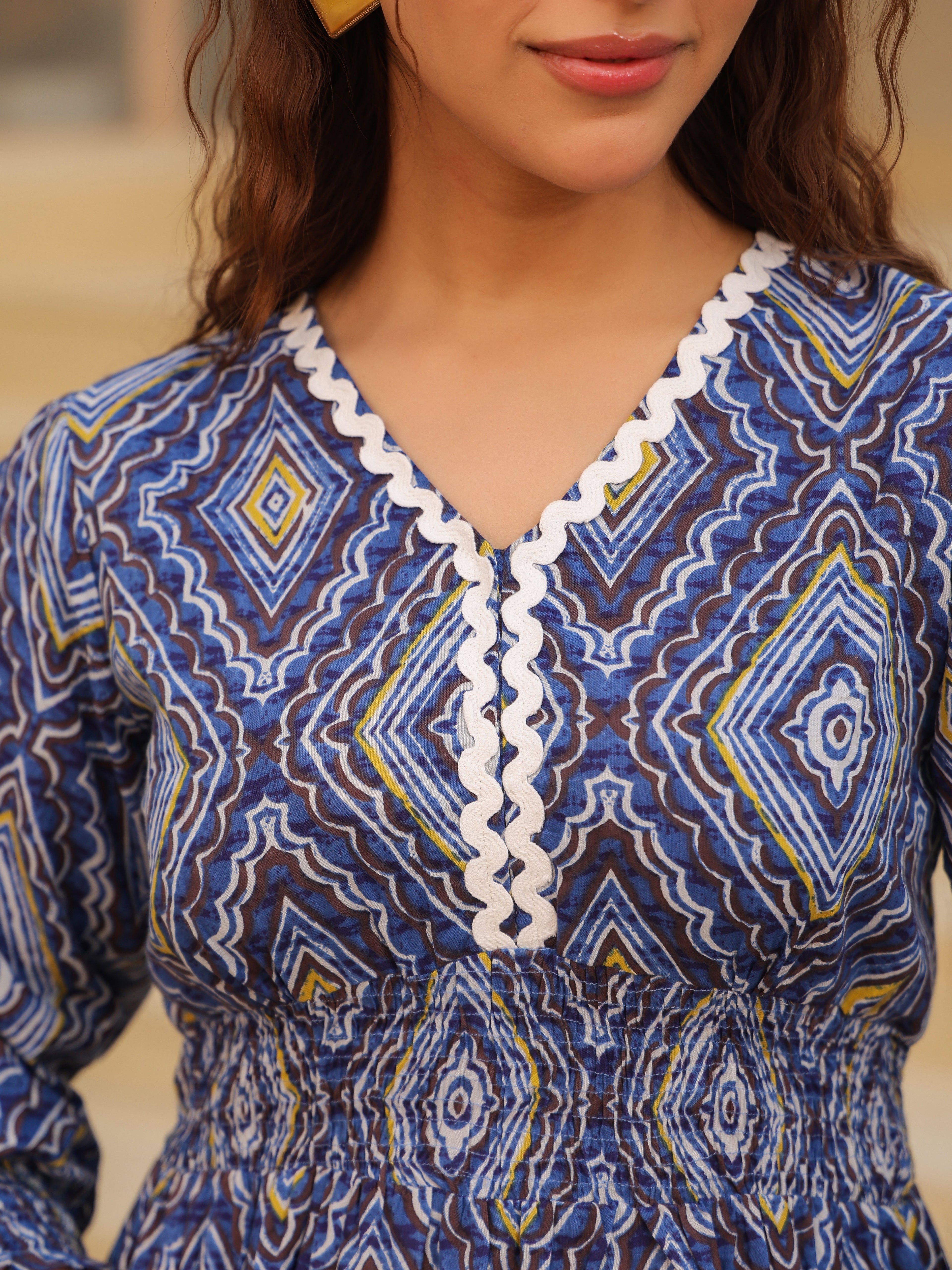 Women Printed Pure Cotton Fit & Flared Ethnic Dress