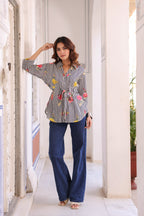 Women Vertical Striped Spread Collar Pure Cotton Casual Shirt