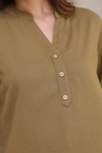 Women Mandarin Collar Cotton Regular Top