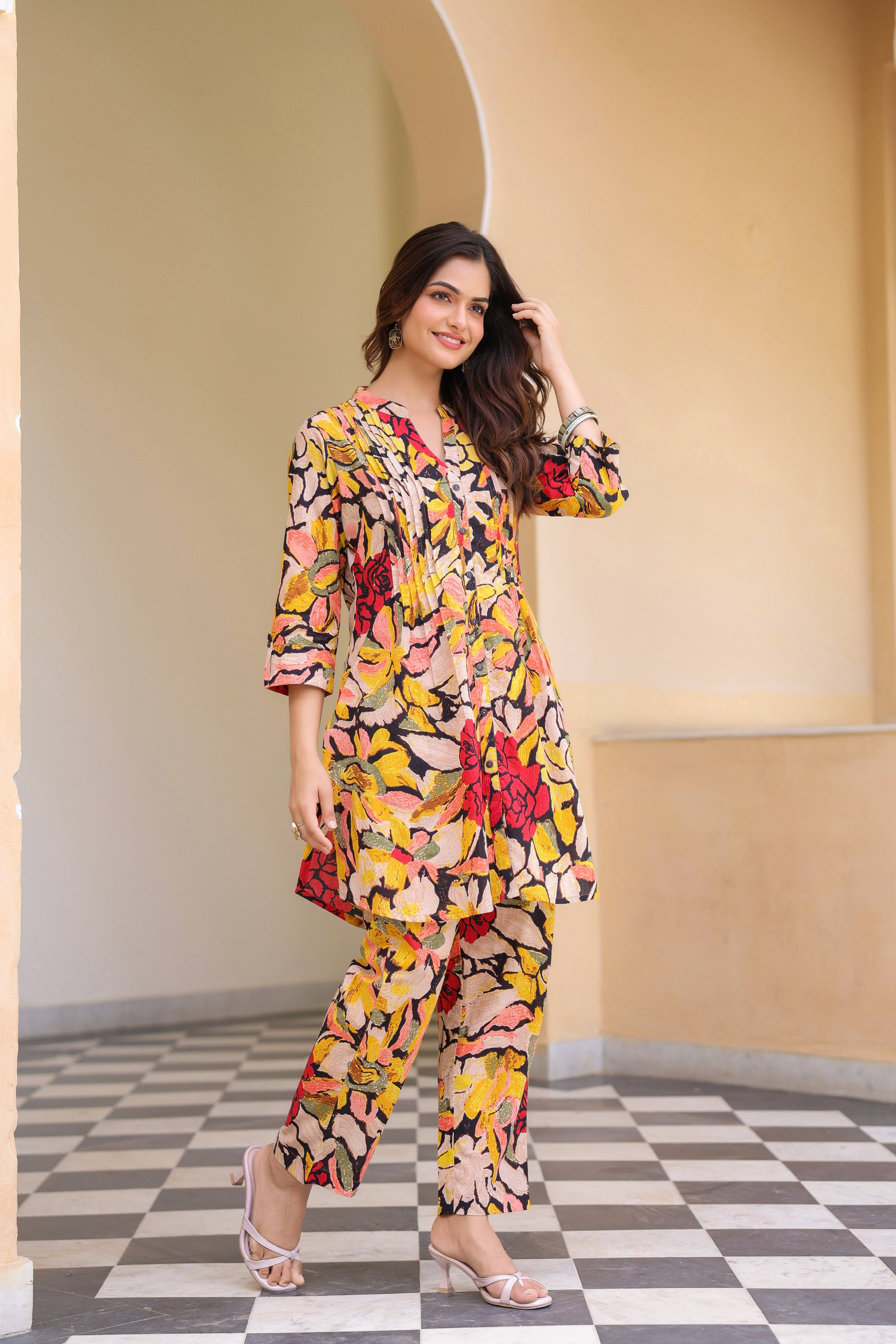 Floral-Printed Cotton Tunic With Trouser Co-Ords