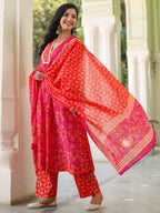 Women Floral Sequinned Pure Cotton Kurta with Trousers & Dupatta