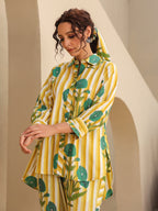 Printed Pure Cotton Shirt Collar Neck Shirt & Trouser Co-Ords