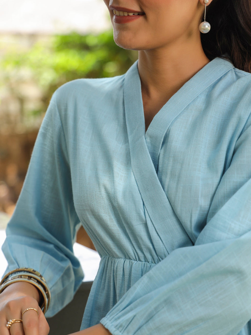 Solid Puff Sleeve Tiered Dress