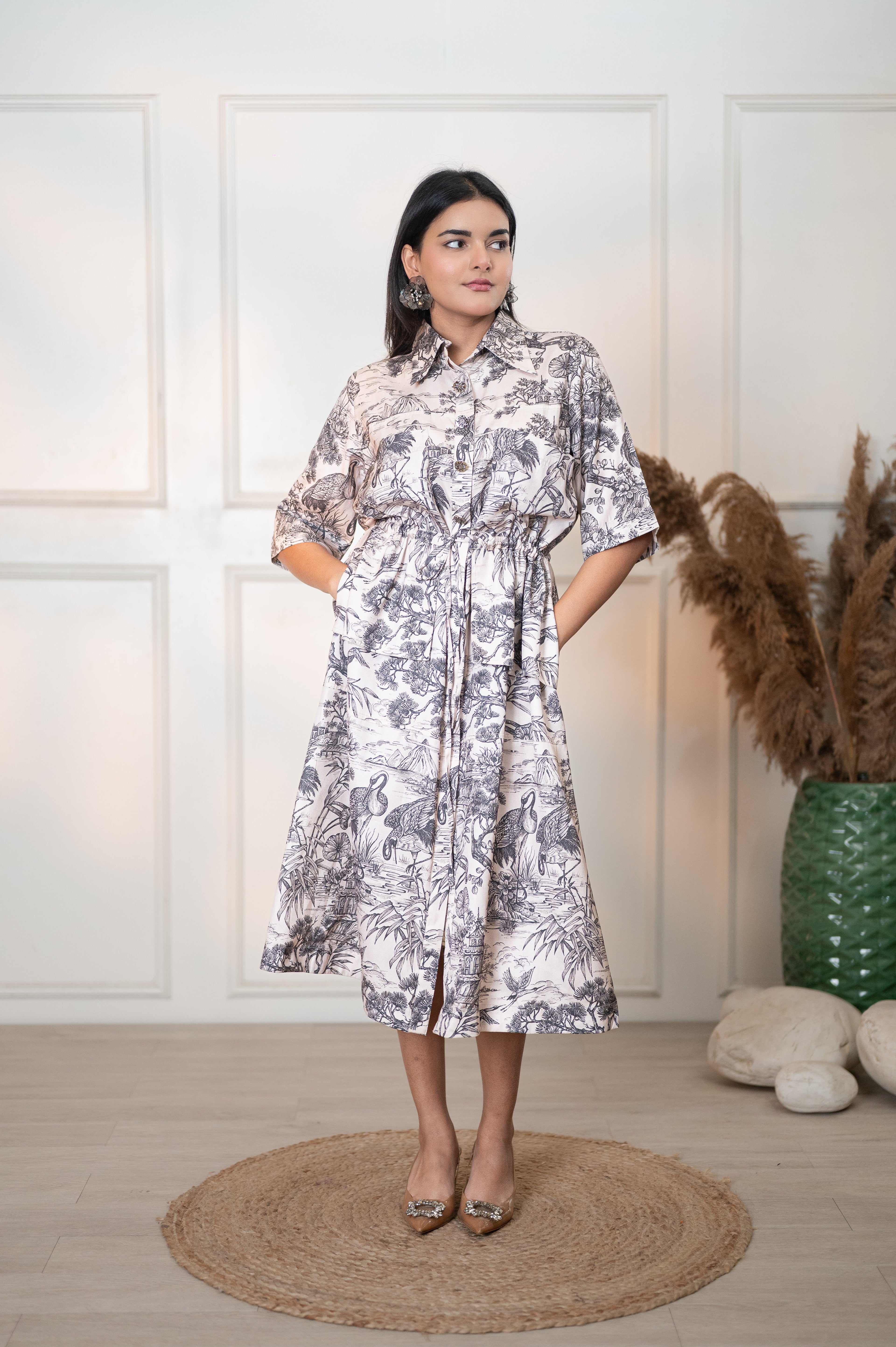 BEIGE ASIAN COUNTRYSIDE PALOMA DRESS