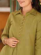 Shirt Collar Pure Cotton A-Line Kurta With Trousers