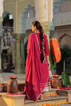 Geometric Embroidered Anarkali Pure Cotton Kurta With Trousers & Dupatta