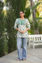 Floral Printed Notch Neck Pure Cotton Kurti