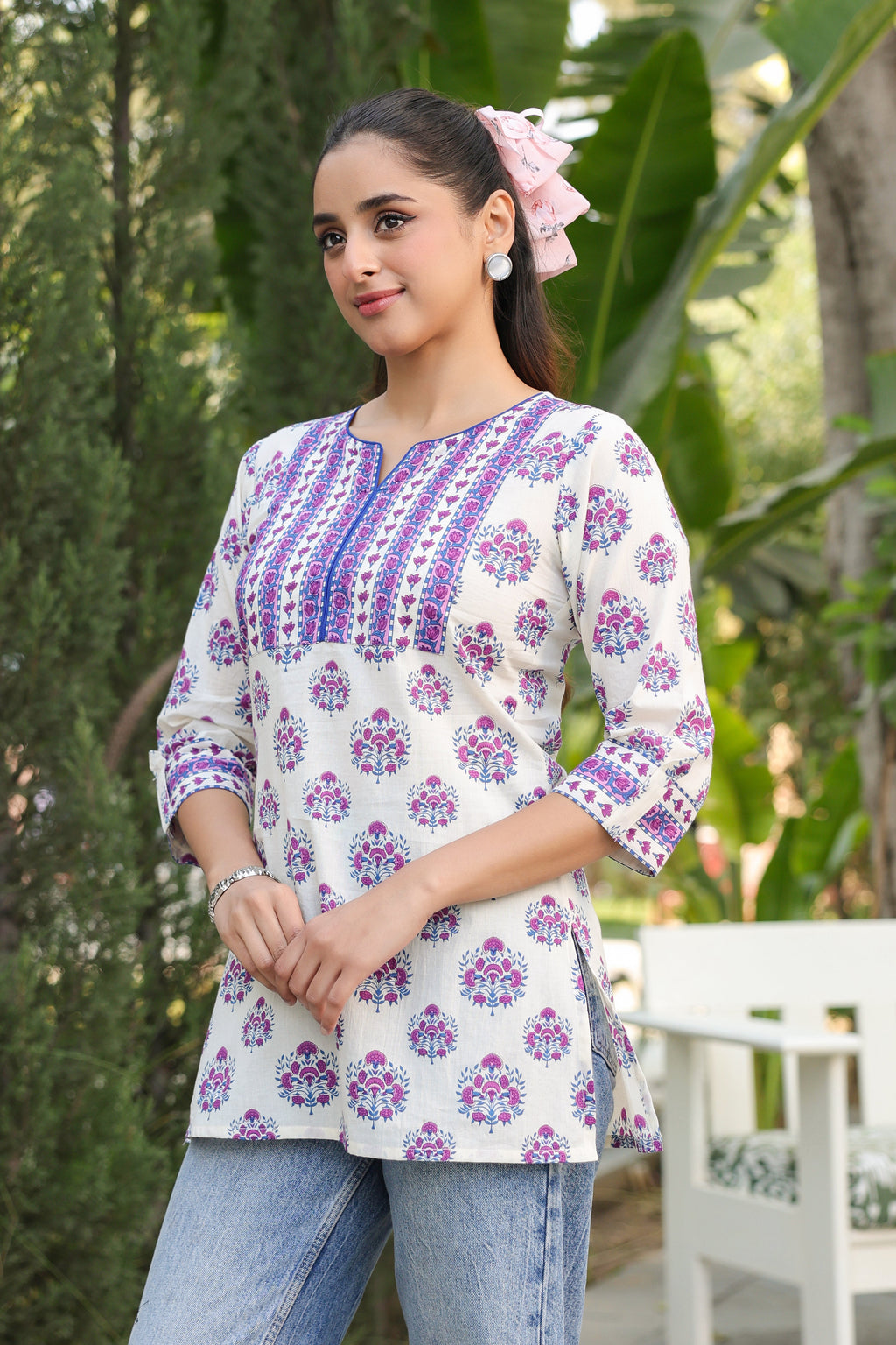 Ethnic Motifs Printed Round Neck Pure Cotton Top