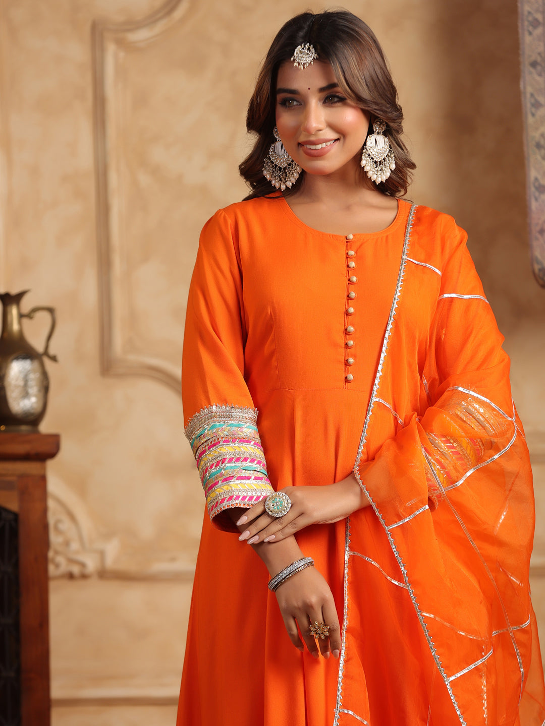 Women Regular Gotta Patti Anarkali Kurta With Trousers & Dupatta