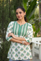 Floral Printed Notch Neck Pure Cotton Kurti