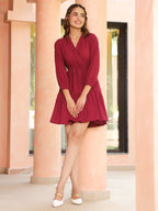 Women Solid Tiered Wrap Pure Cotton Mini Dress