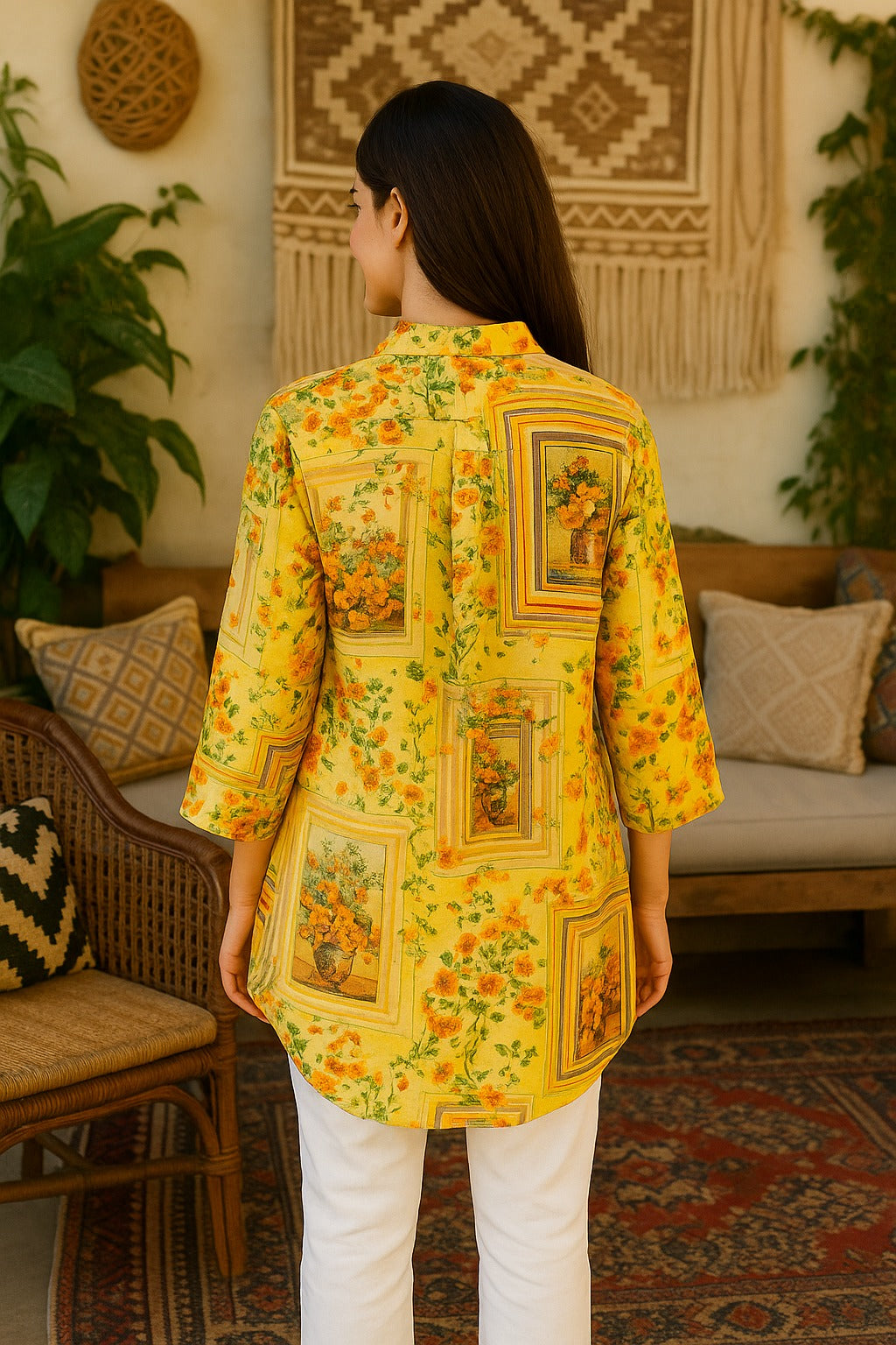 YELLOW FRAME COLLARED BUTTON DOWN SHIRT