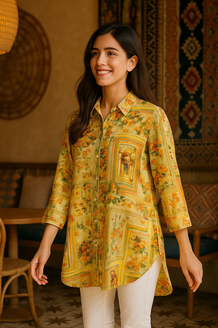 YELLOW FRAME COLLARED BUTTON DOWN SHIRT