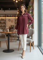 WINE BUGS YOKE PLEATED SHIRT