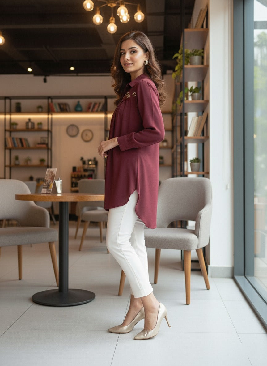 WINE BUGS YOKE PLEATED SHIRT