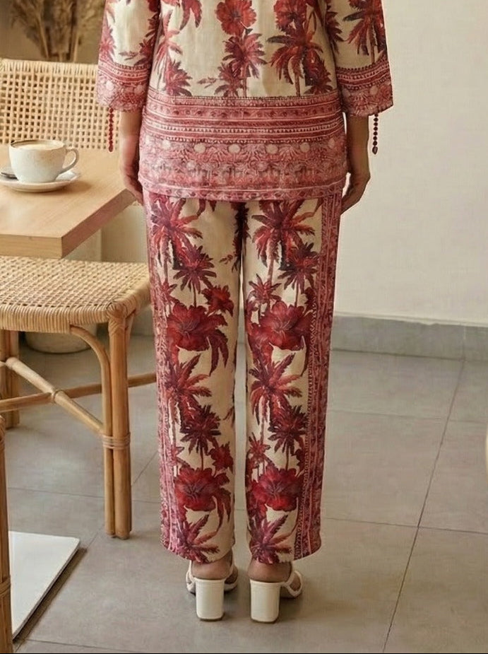 RED TROPICAL FARAH PANTS