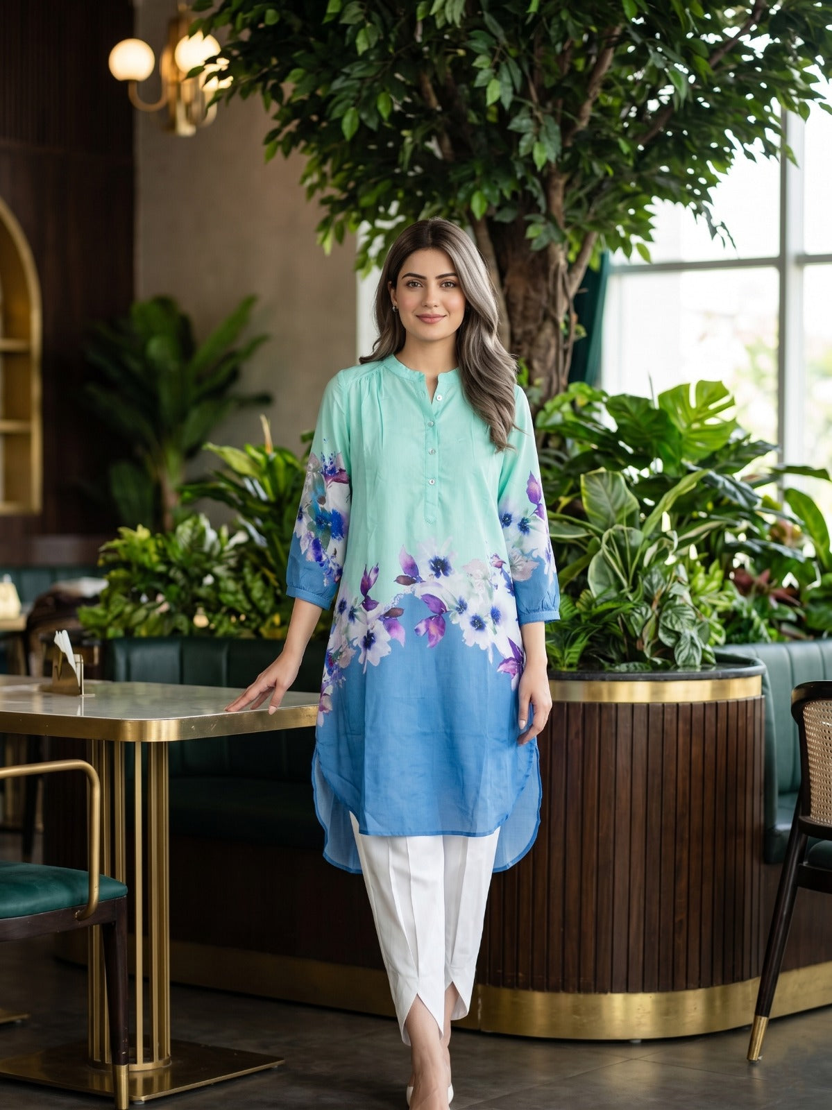 BLUE JESSICA GATHERED TUNIC