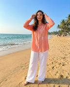 PEACH FLORET CRYSTALLINE SHIRT