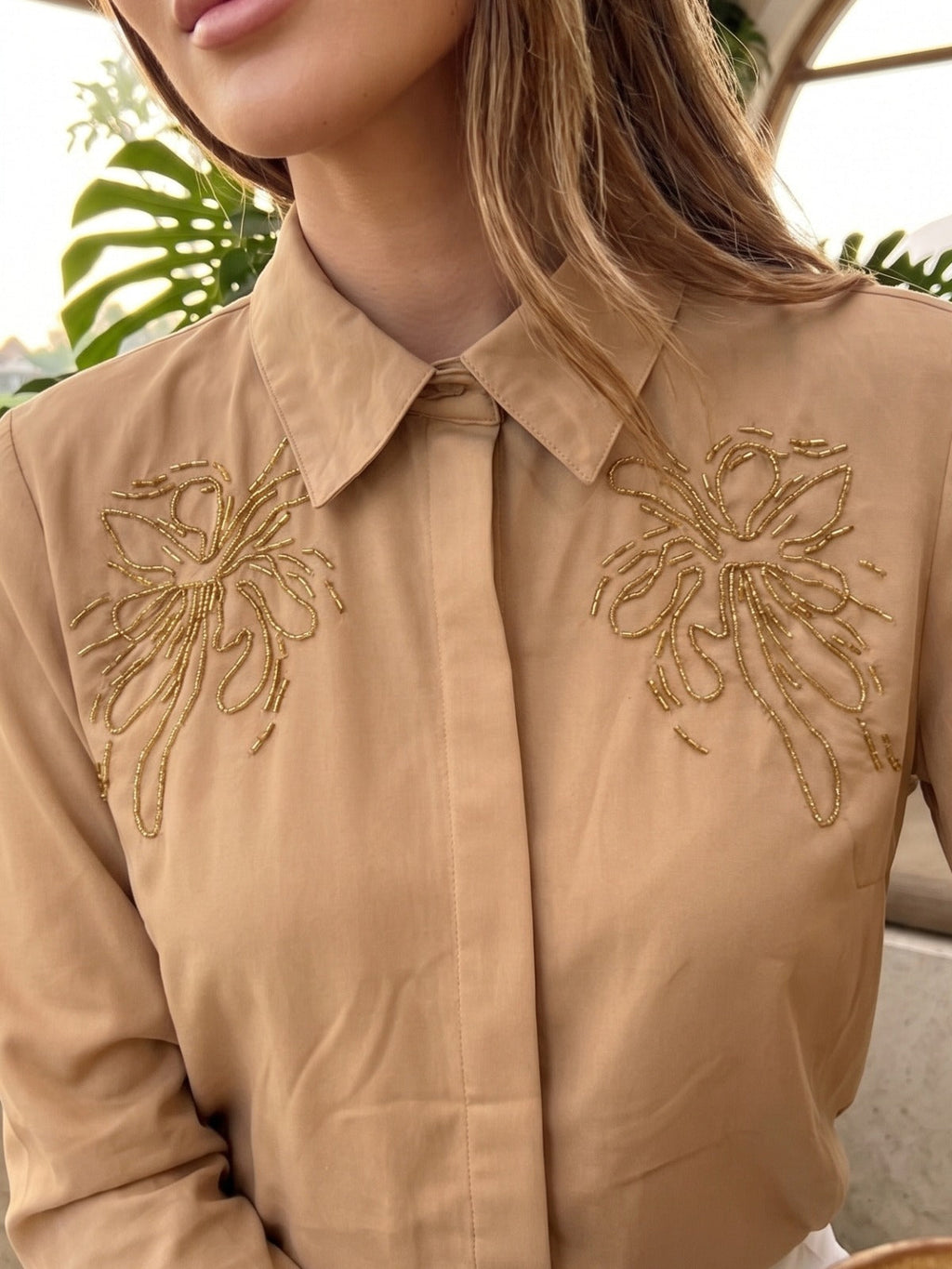 BEIGE STENCIL CRYSTALLINE SHIRT