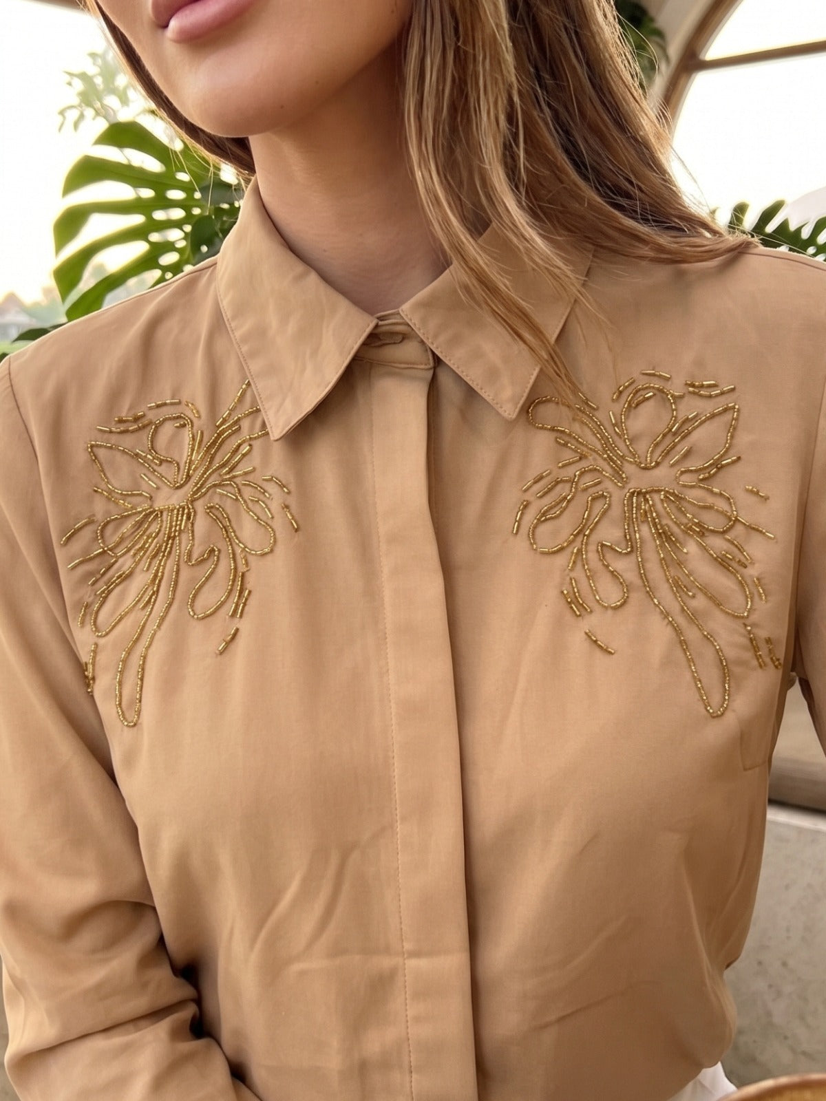 BEIGE STENCIL CRYSTALLINE SHIRT