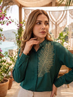 EMERALD FEATHER CONCEAL PLACKET SHIRT