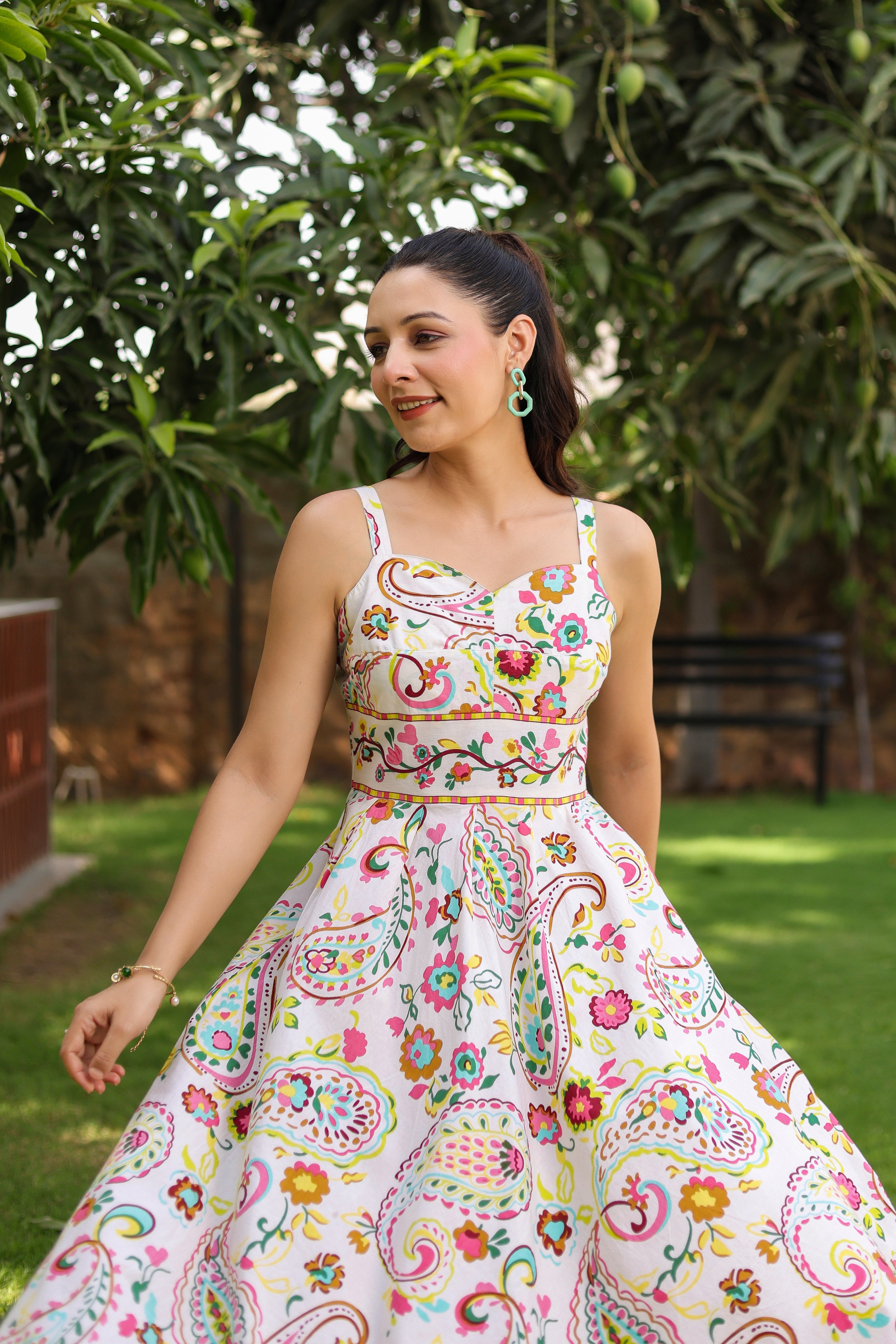 Printed Pure Cotton Fit & Flared Midi Dress