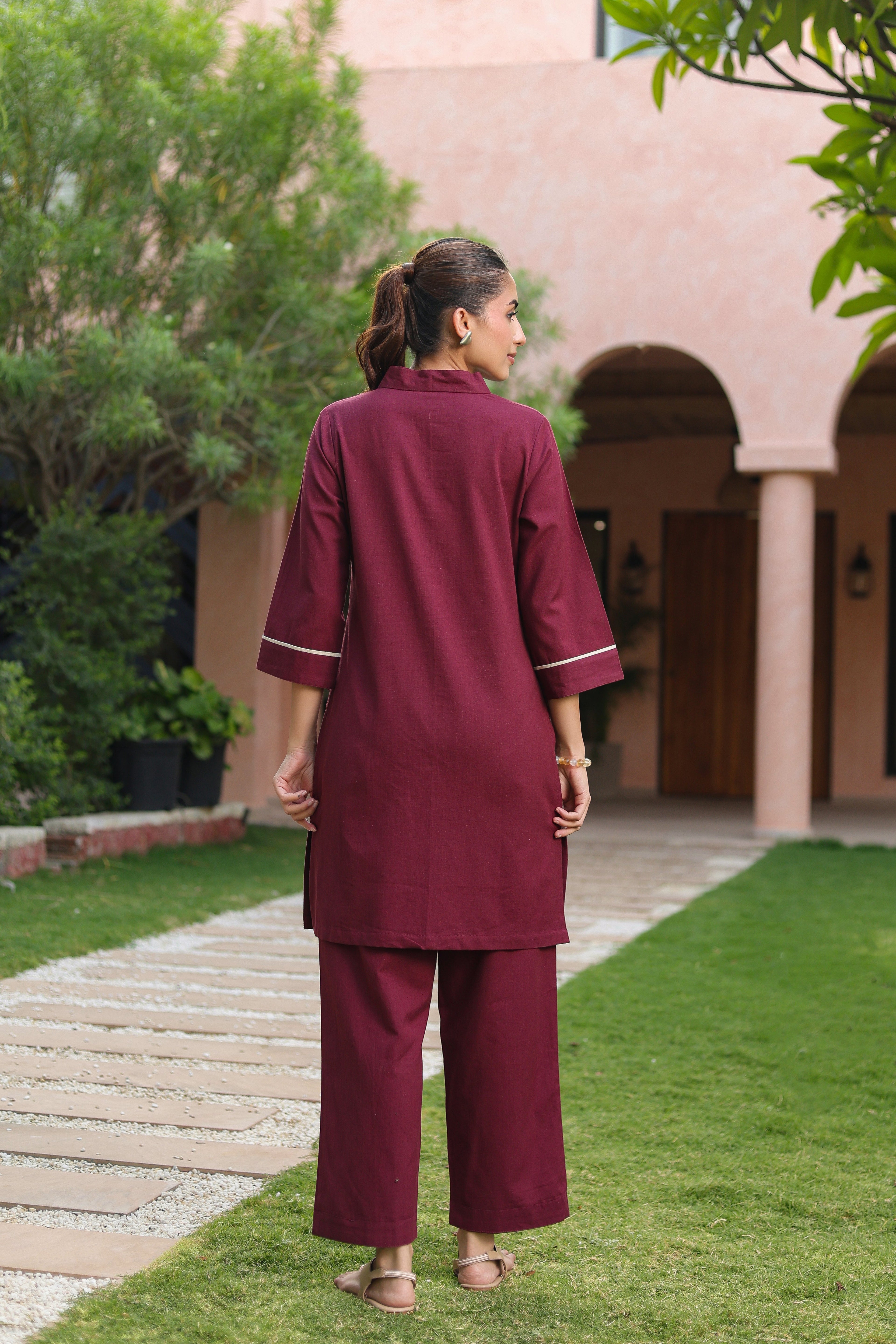 V-Neck Pure Cotton Tunic With Trouser
