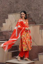 Printed Gotta Patti Pure Cotton A-Line Kurta with Trousers & Dupatta