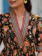 Women Floral Printed Cotton Ethnic Dresses