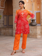 Women Bandhani Printed Tunic with Trousers Co-Ords