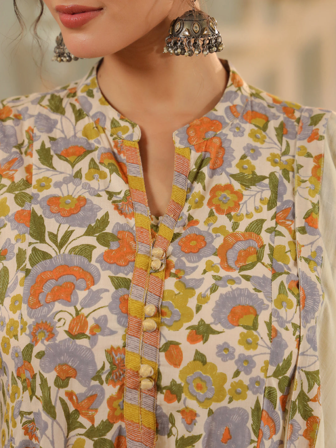 Women Floral Printed Regular Pure Cotton Kurta with Trousers & With Dupatta