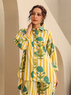 Printed Pure Cotton Shirt Collar Neck Shirt & Trouser Co-Ords