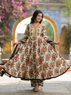 Women Floral Printed Regular Pure Cotton Kurta with Trousers & Dupatta