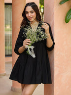 Women Solid Tiered Wrap Pure Cotton Mini Dress