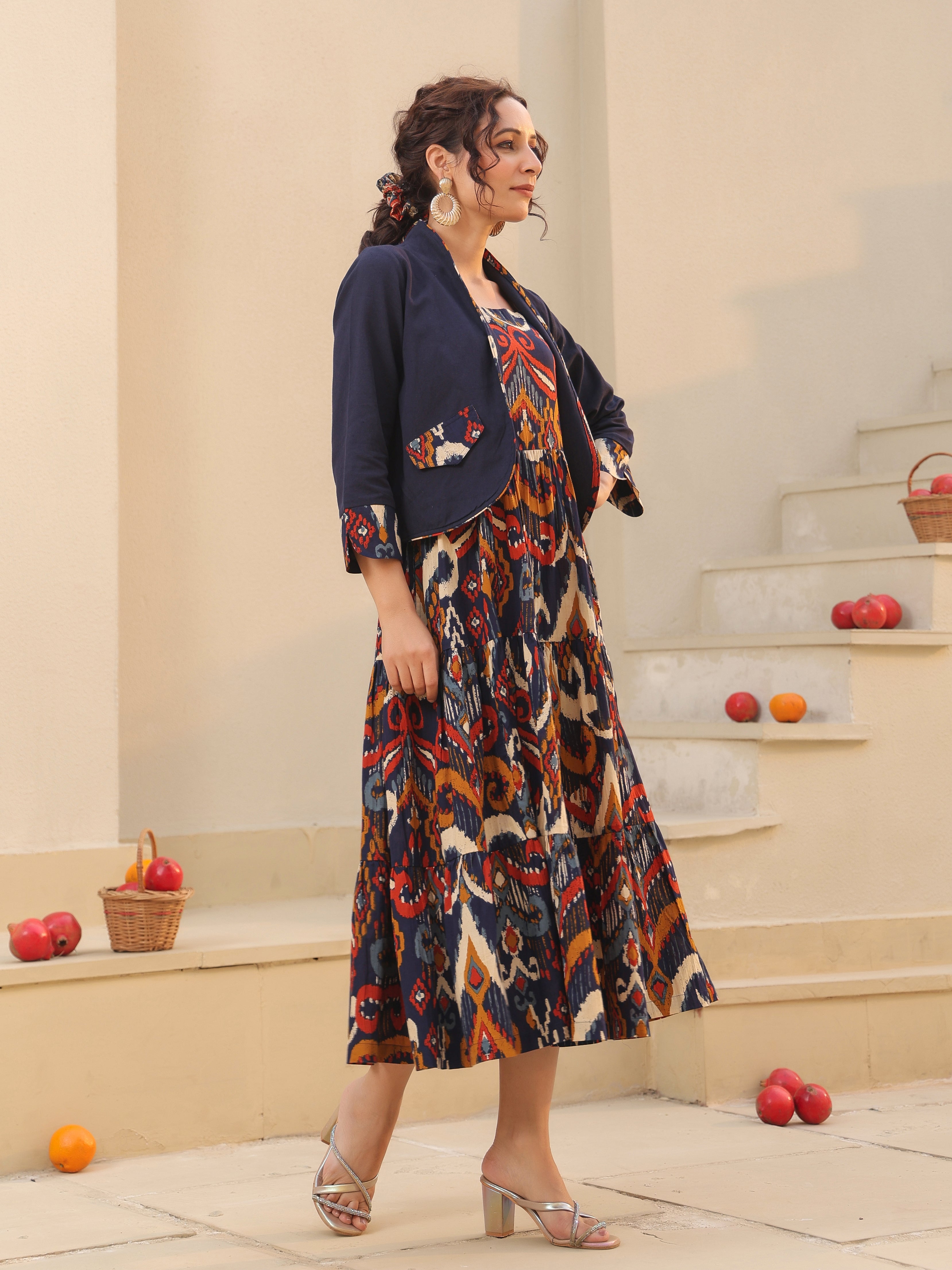 Women Ethnic Motifs Printed Pure Cotton Fit & Flare Midi Dress