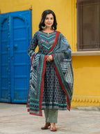 Women Ethnic Motifs Printed Pure Cotton Kurta with Trousers & Dupatta