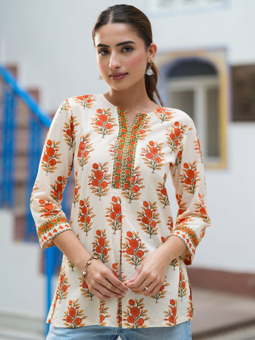 Women Floral Printed Pure Cotton Regular Top