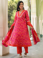 Women Floral Sequinned Pure Cotton Kurta with Trousers & Dupatta