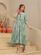 Women Printed Pure Cotton Fit & Flared Midi Ethnic Dresses