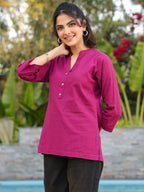 Women Mandarin Collar Cotton Regular Top