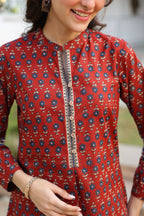 Print Mandarin Collar Cotton Top