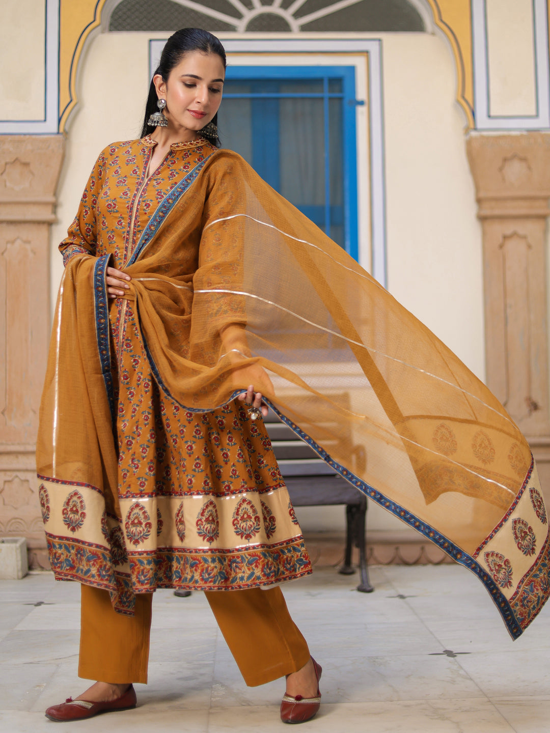 Women Ethnic Motifs Printed Cotton Anarkali Kurta with Trousers & Dupatta