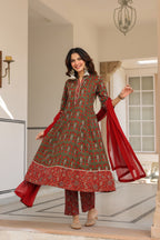 Women Ethnic Motifs Printed Regular Pure Cotton Kurta with Trousers & With Dupatta