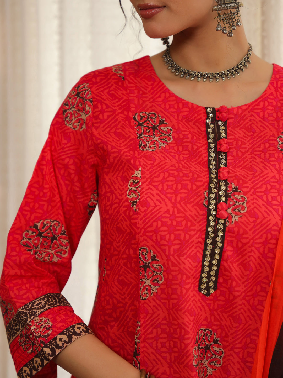 Women Ethnic Motifs Printed Regular Pure Cotton Kurta with Trousers & With Dupatta