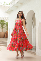 Women's Floral Printed Fit & Flare Midi Ethnic Dresses