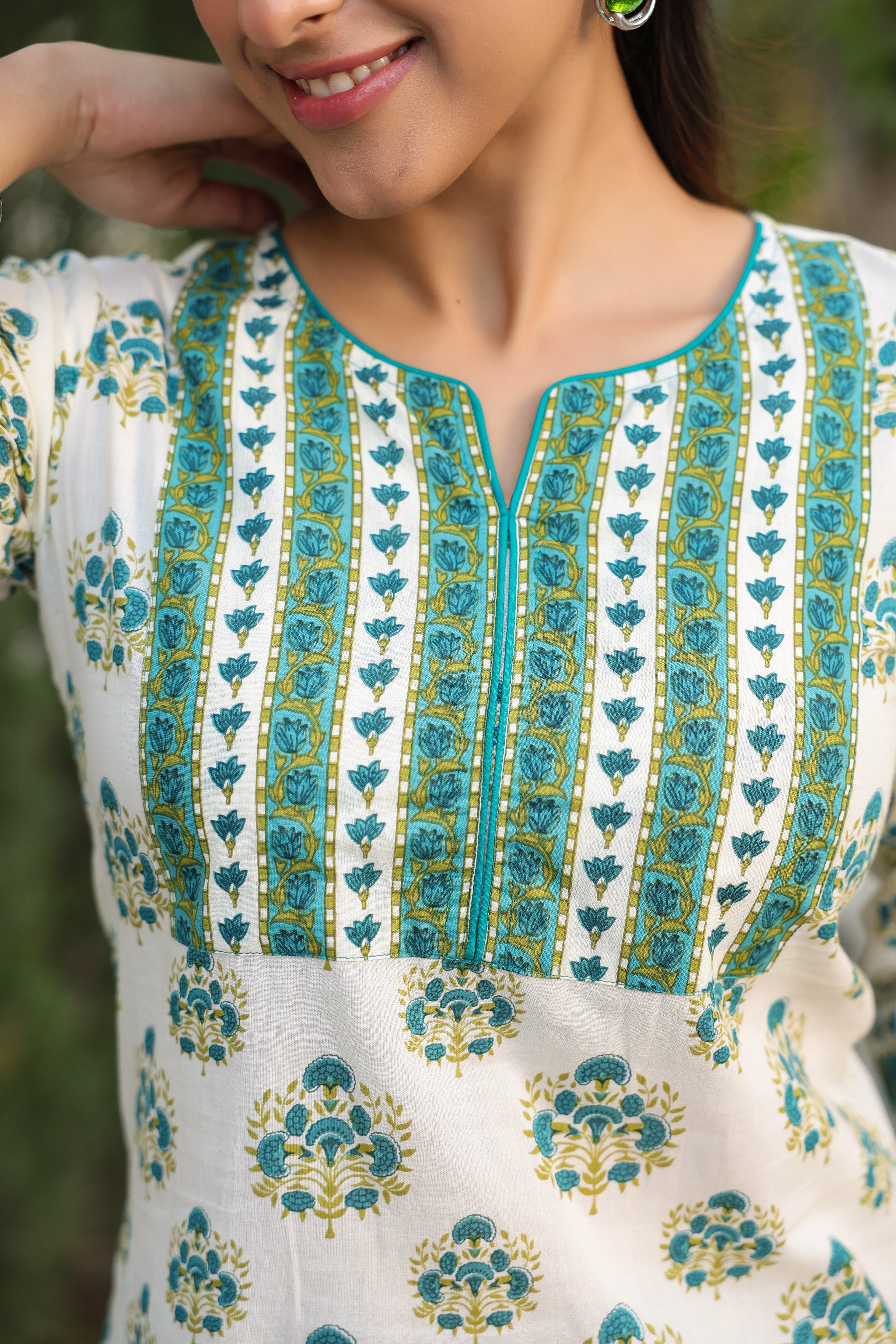 Floral Printed Notch Neck Pure Cotton Kurti